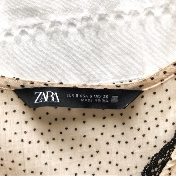 ZARA CREAM BEIGE BLACK POLKA DOT PUFFED SLEEVE BOHEMIAN FLOWY MINI DRESS - S - Picture 4 of 10